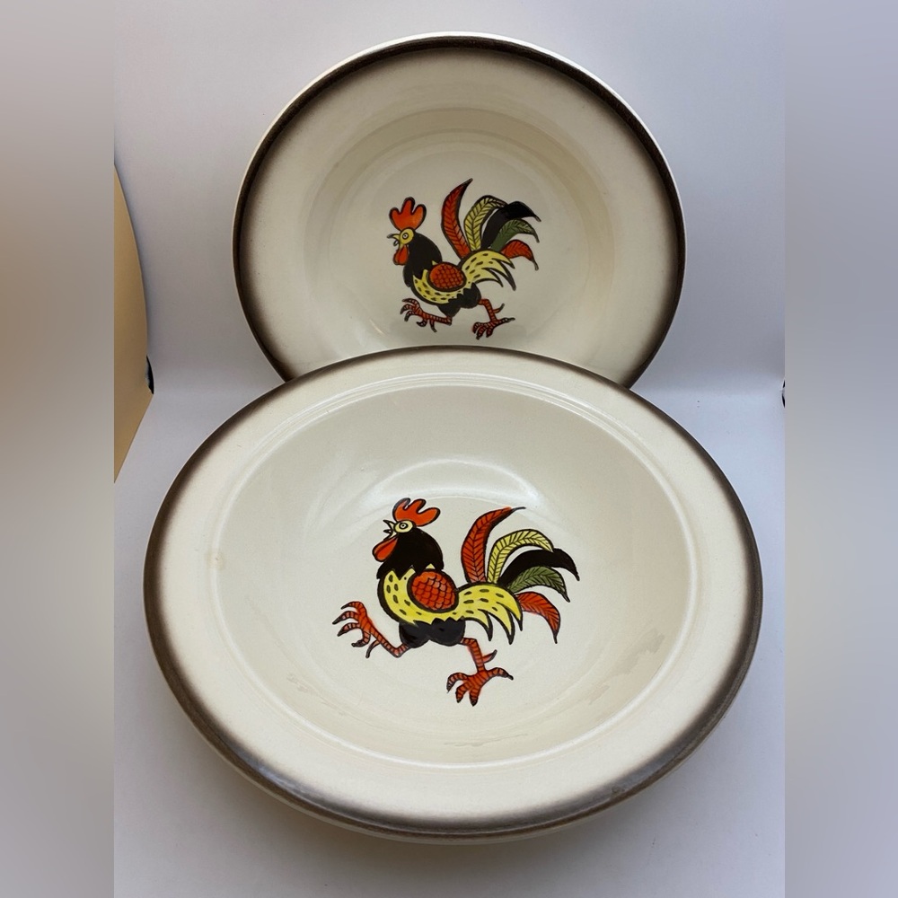 Vtg Metlox Poppytrail Red Rooster Bowl Set California Pottery Cottage Core